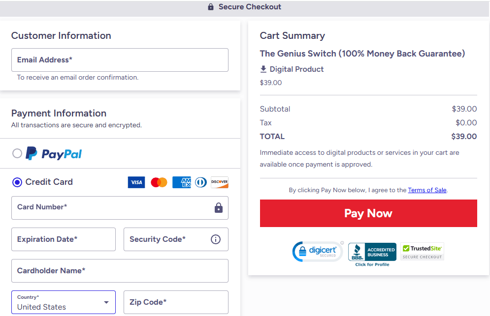 The Genius Wave Checkout Page